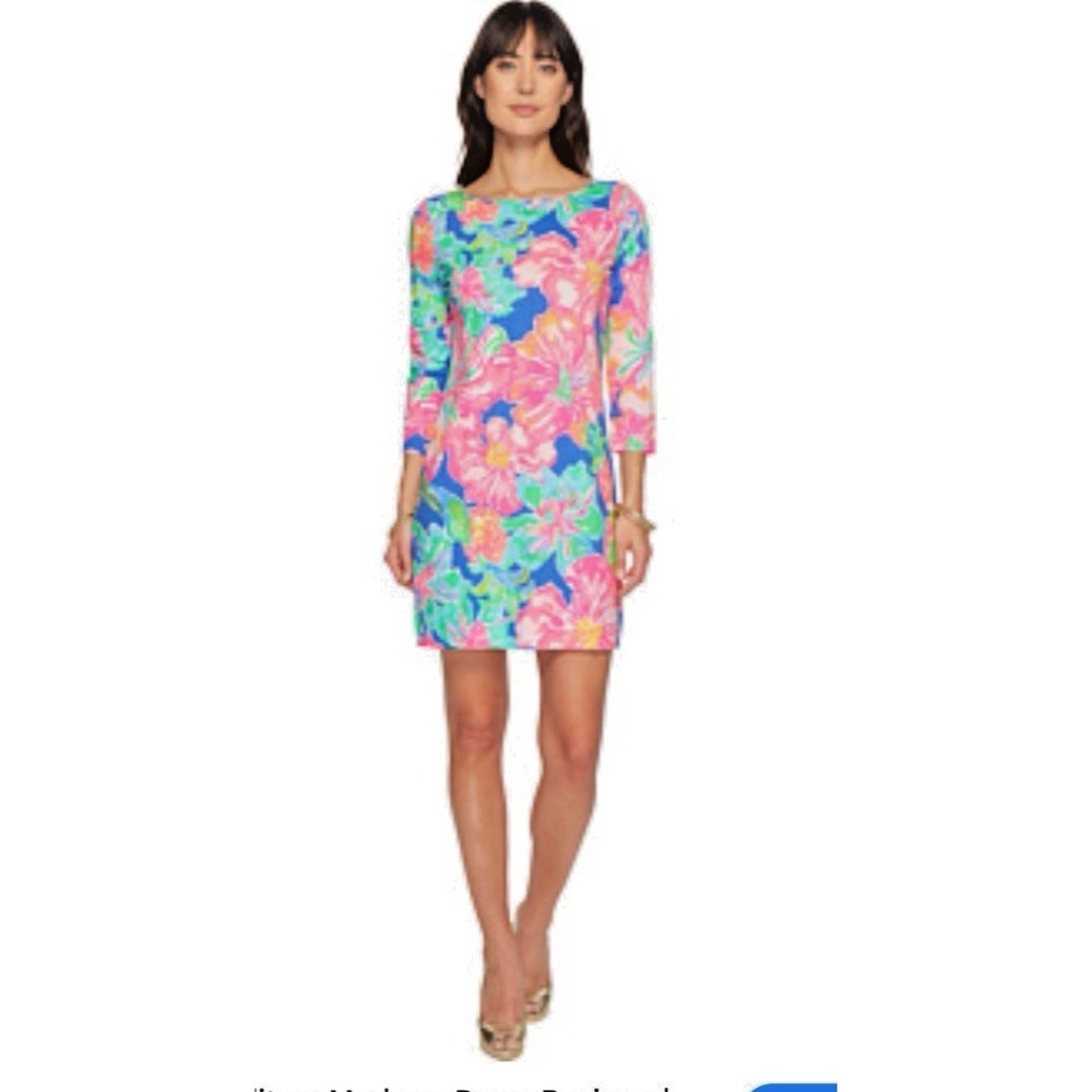 Lilly Pulitzer Size Small Marlowe Dress Beckon Blue Jungle Utopia 3/4 Slve Pima
